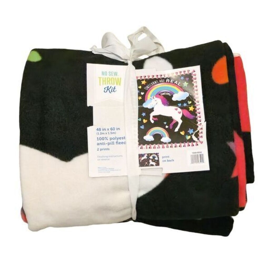 No Sew Throw Girls Blanket Kit Unicorn and Rainbow Blanket‎ DIY Blanket Craft
